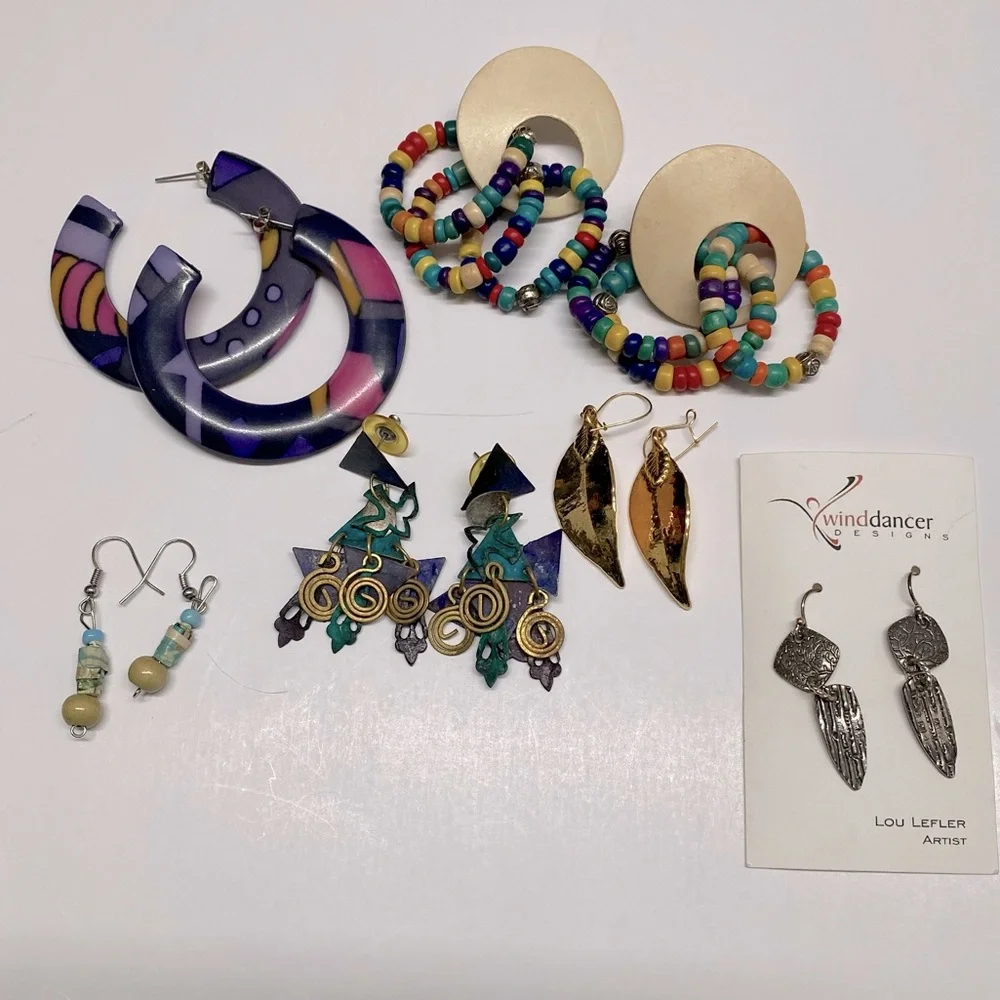 BoHo Earrings Lot of 6 Pairs Fun Colorful Unique Vintage Y2K